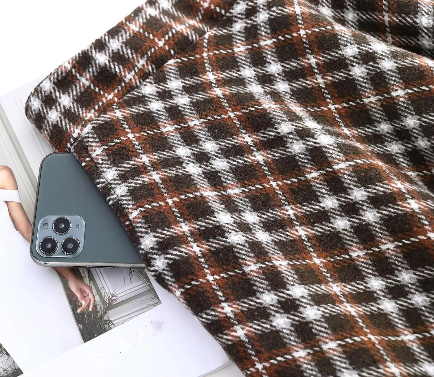 Womens Plaid Winter Long Skirt High Waist A-line Wool Pleated Skirt Elegant Midi Skirt
