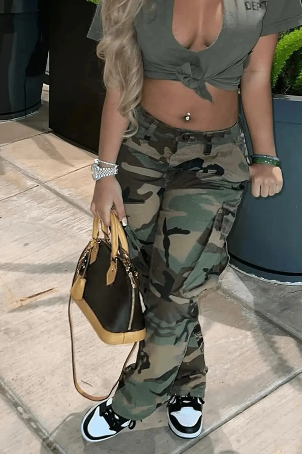 Women's Plus Size Cargo Camo Pants High Waist Slim Fit Camouflage Jogger Pants Sweatpants with Pockets