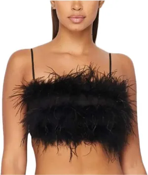 Women's Sexy Rave Festival Feather Crop Tops Faux Fur Spaghetti Straps Tube Top Camisole for Party Festival Club