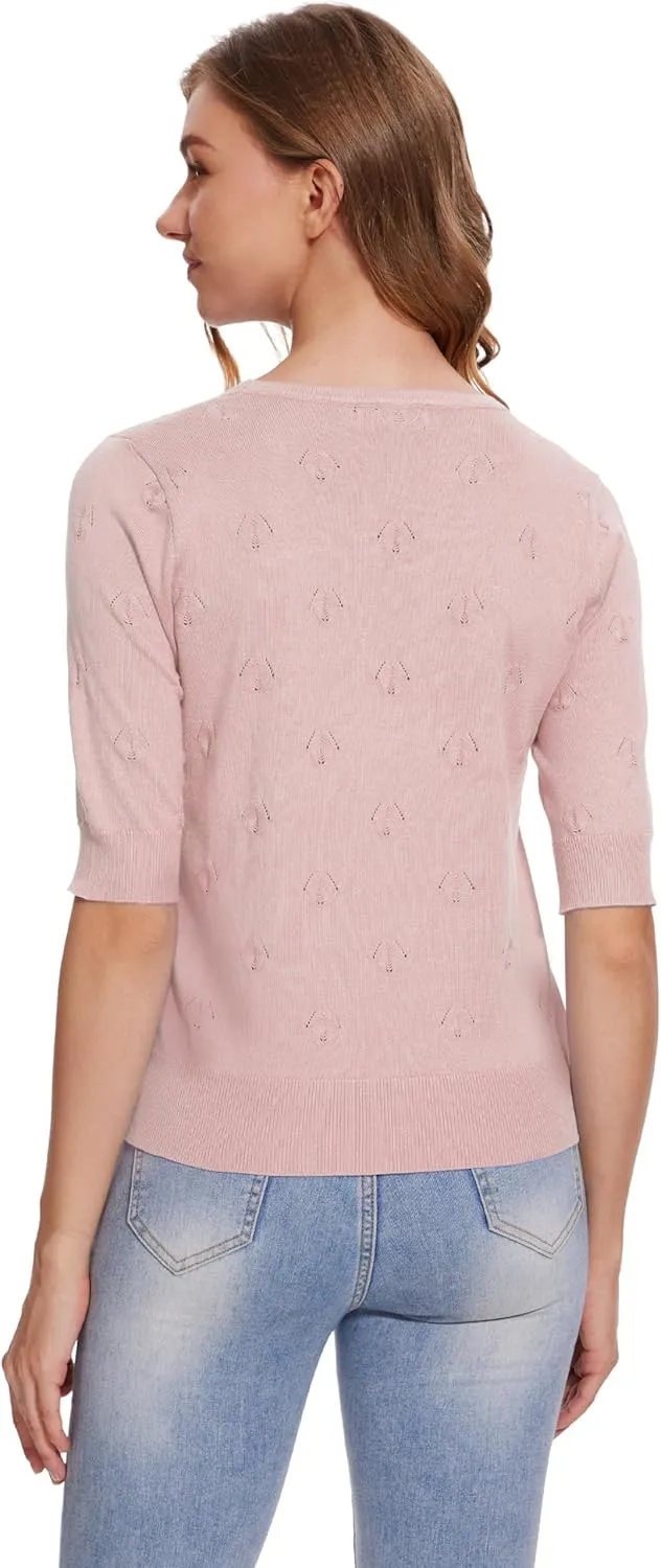 Women's Short Sleeve V Neck Shrugs Button Down Knit Cropped Cardigan Sweater Tops