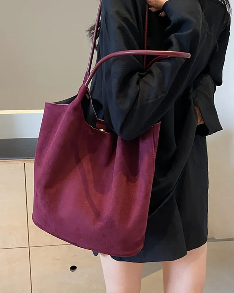 Womens Soft Suede Tote Bag Faux Leather Handbag Large Vintage Top Handle Bag Bucket Shoulder Satchel 2pcs Purse