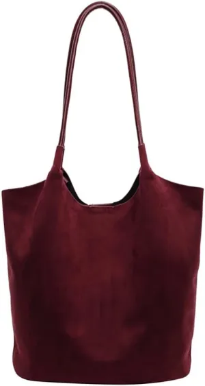 Womens Soft Suede Tote Bag Faux Leather Handbag Large Vintage Top Handle Bag Bucket Shoulder Satchel 2pcs Purse