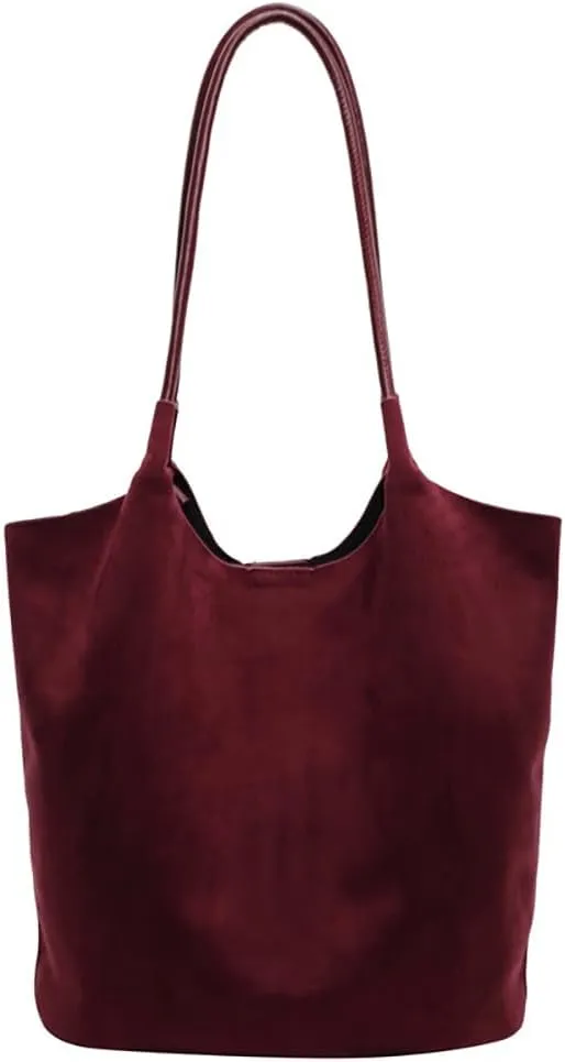 Womens Soft Suede Tote Bag Faux Leather Handbag Large Vintage Top Handle Bag Bucket Shoulder Satchel 2pcs Purse