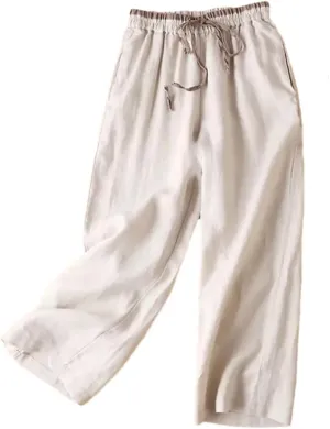 Women's Solid Color Nine-Point Harem Pants Casual Drawstring Cotton and Linen Harem Pants
