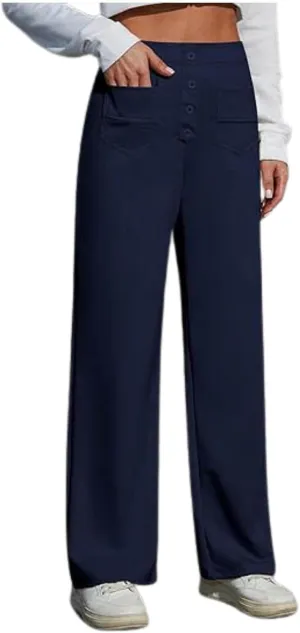 Women's Spring 2025 Dress Pants High Waist Straight Leg Pants Button Down Bottoms Work Pants Trousers with Pockets