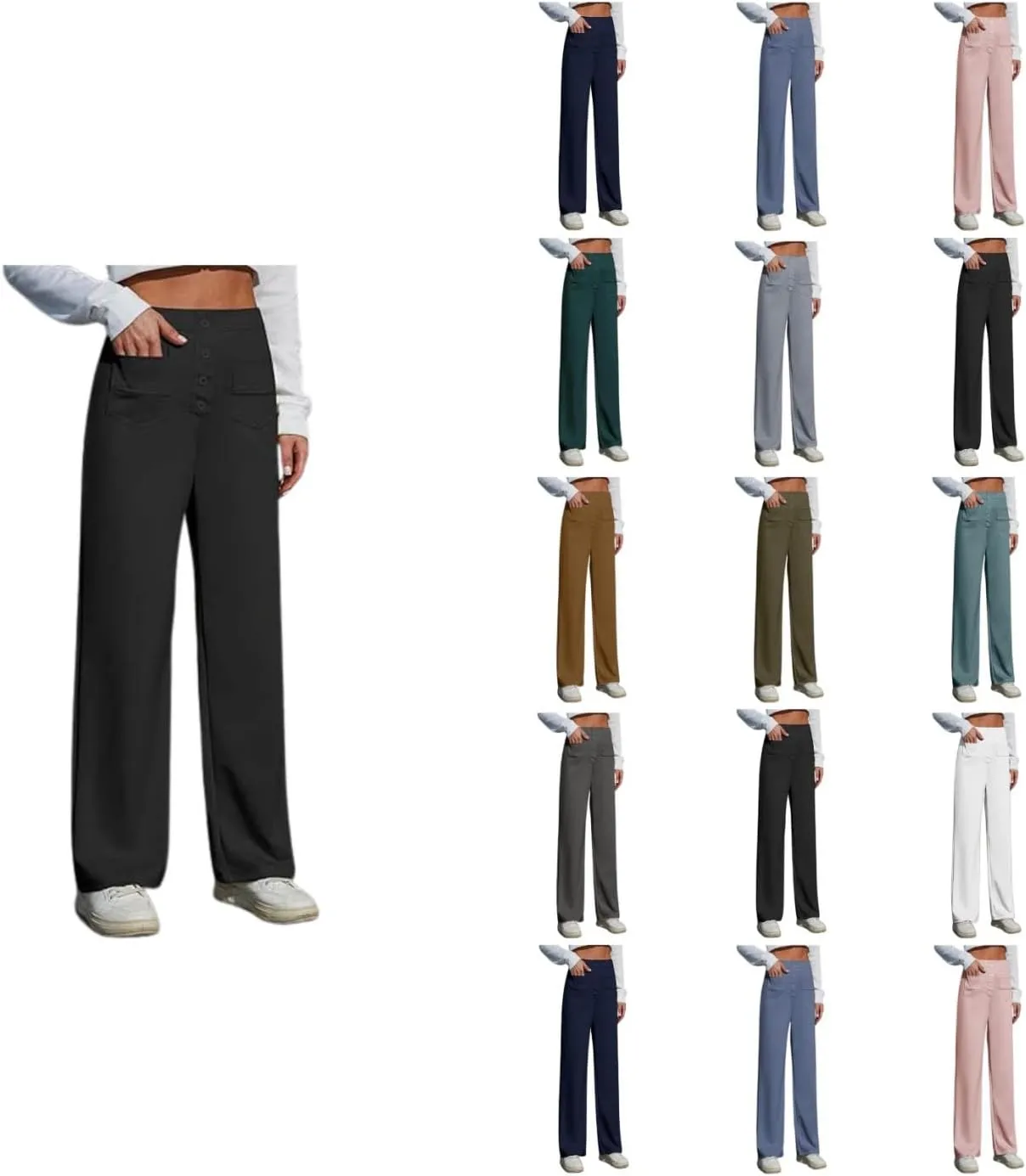 Women's Spring 2025 Dress Pants High Waist Straight Leg Pants Button Down Bottoms Work Pants Trousers with Pockets