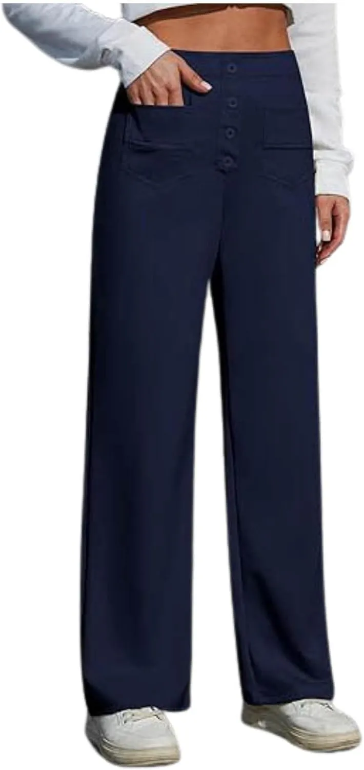 Women's Spring 2025 Dress Pants High Waist Straight Leg Pants Button Down Bottoms Work Pants Trousers with Pockets