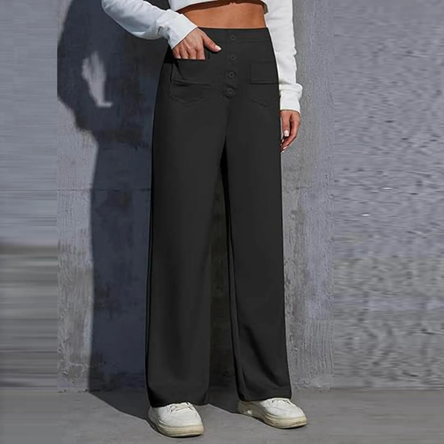 Women's Spring 2025 Dress Pants High Waist Straight Leg Pants Button Down Bottoms Work Pants Trousers with Pockets
