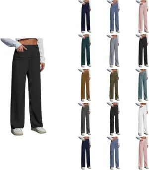 Women's Spring 2025 Dress Pants High Waist Straight Leg Pants Button Down Bottoms Work Pants Trousers with Pockets
