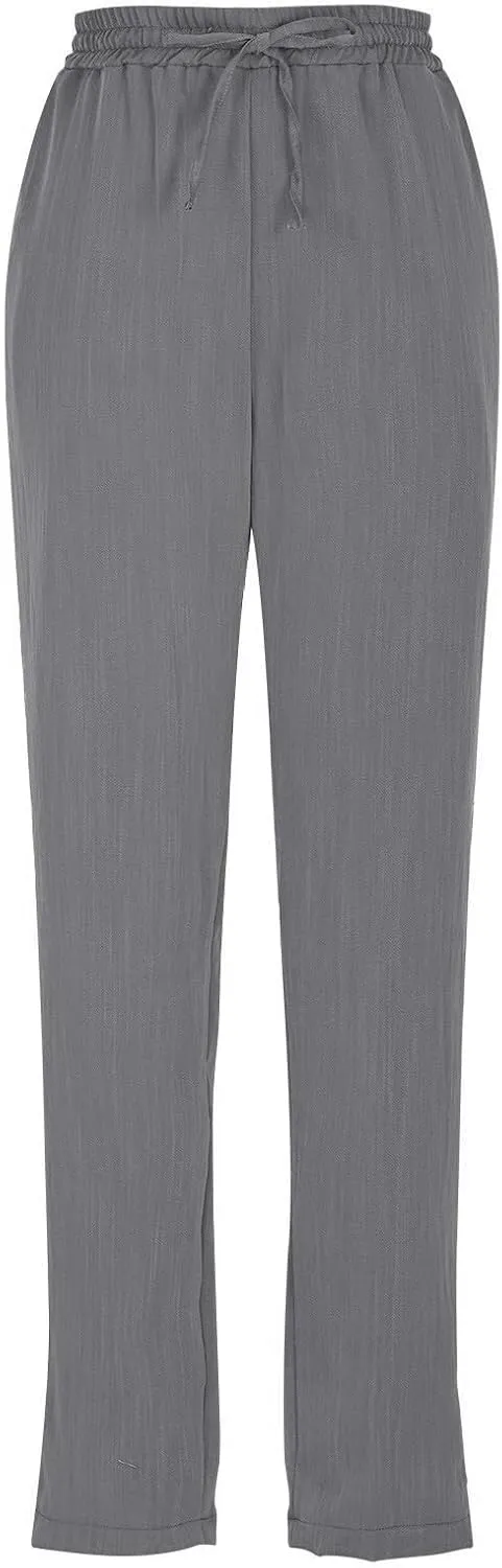 Womens Summer Casual Cotton and Linen High Waist Pants 2025 Fashion Drawstring Loose Fit Trousers with Pockets