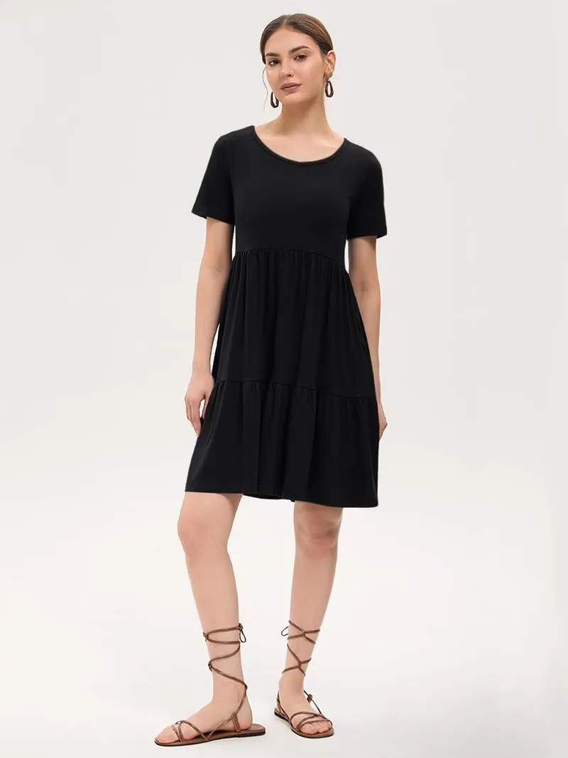 Women's Summer Casual Dress Short Sleeve Crewneck T Shirt Sundress Mini Beach Vacation Dresses with Pockets