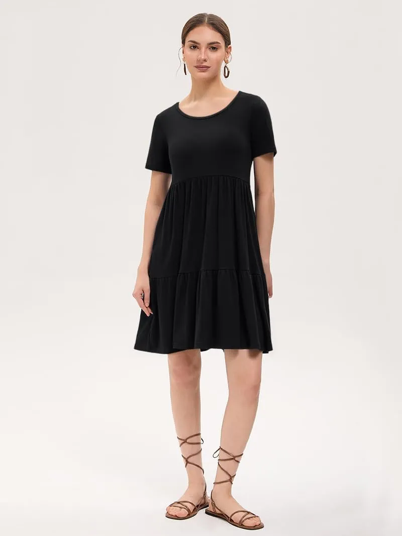 Women's Summer Casual Dress Short Sleeve Crewneck T Shirt Sundress Mini Beach Vacation Dresses with Pockets