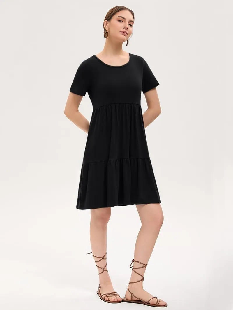 Women's Summer Casual Dress Short Sleeve Crewneck T Shirt Sundress Mini Beach Vacation Dresses with Pockets