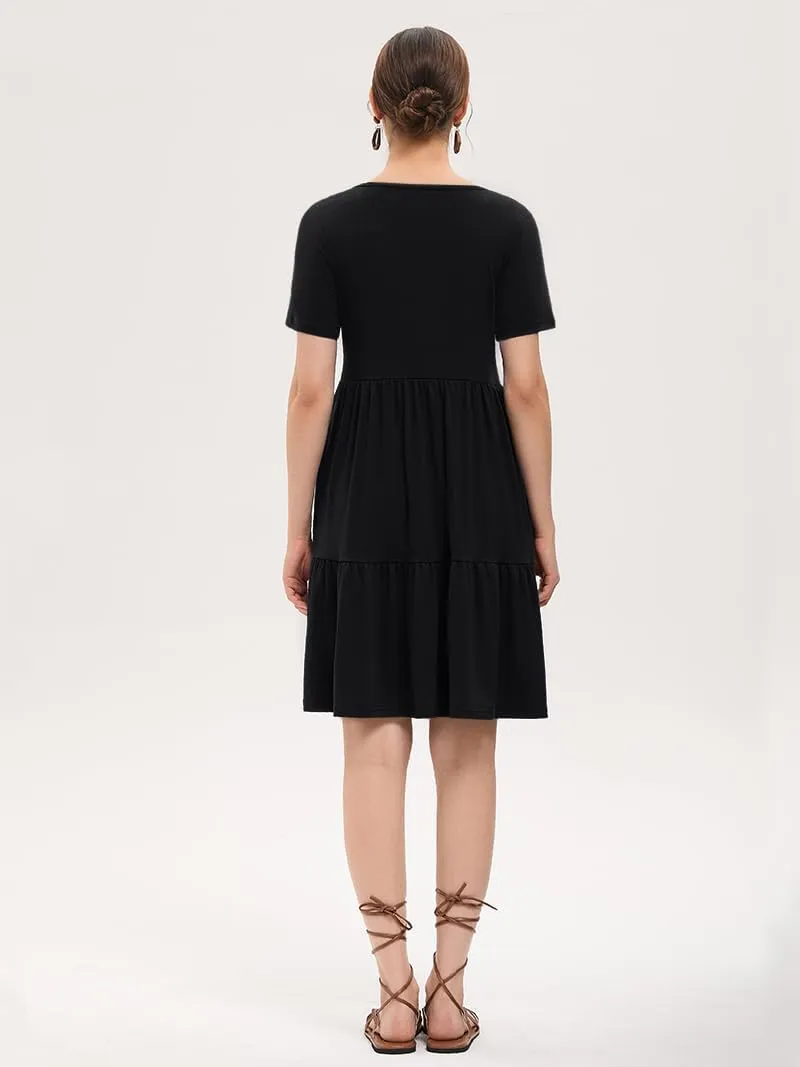 Women's Summer Casual Dress Short Sleeve Crewneck T Shirt Sundress Mini Beach Vacation Dresses with Pockets