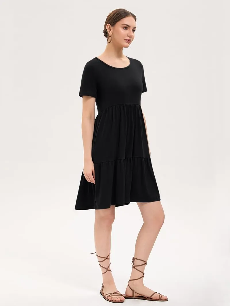 Women's Summer Casual Dress Short Sleeve Crewneck T Shirt Sundress Mini Beach Vacation Dresses with Pockets