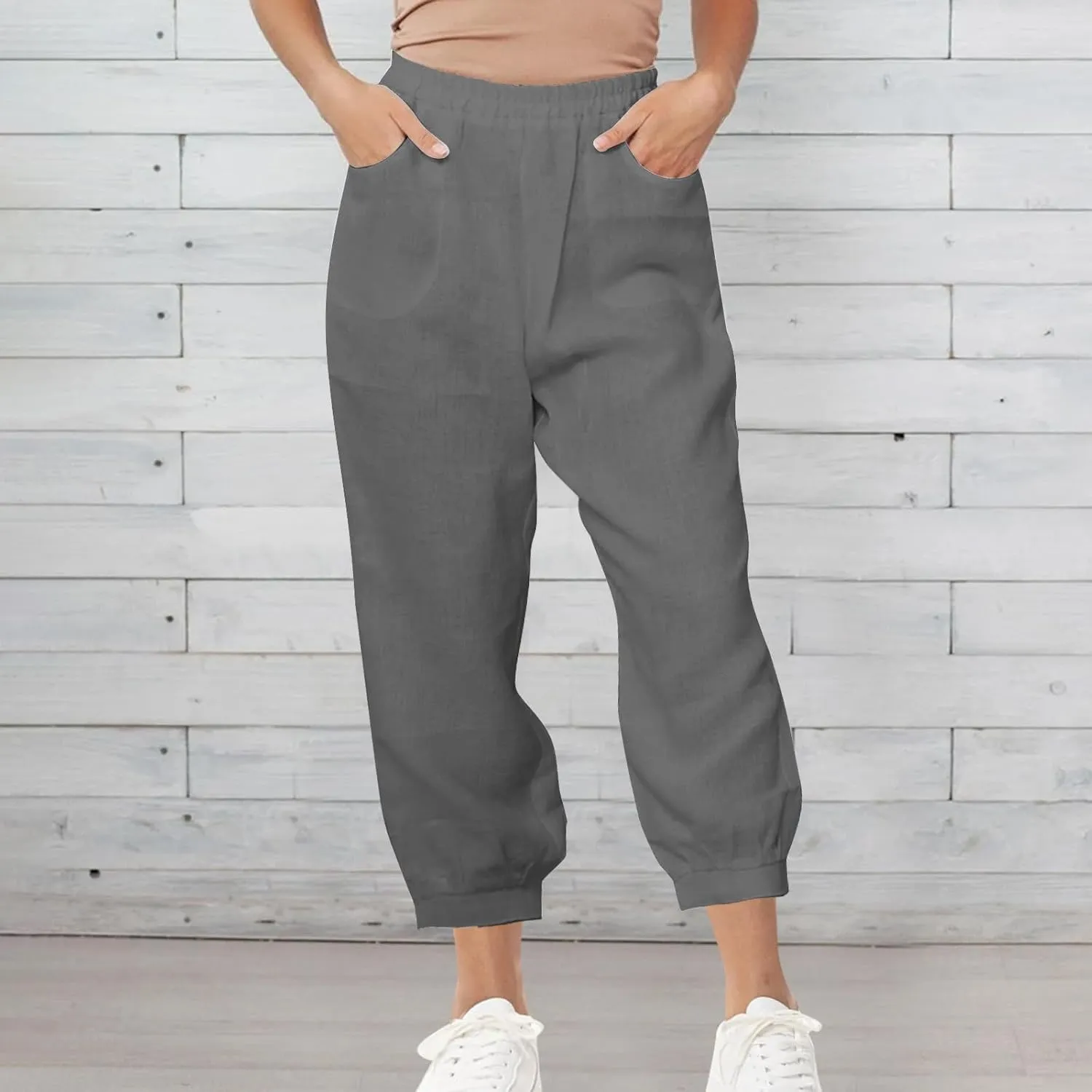 Womens Summer Pants Loose Cotton Linen Wide Leg Pant High Wiast Beach Travel Vacation Lounge Trousers with Pockets