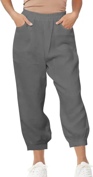 Womens Summer Pants Loose Cotton Linen Wide Leg Pant High Wiast Beach Travel Vacation Lounge Trousers with Pockets