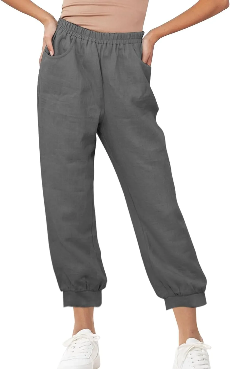 Womens Summer Pants Loose Cotton Linen Wide Leg Pant High Wiast Beach Travel Vacation Lounge Trousers with Pockets