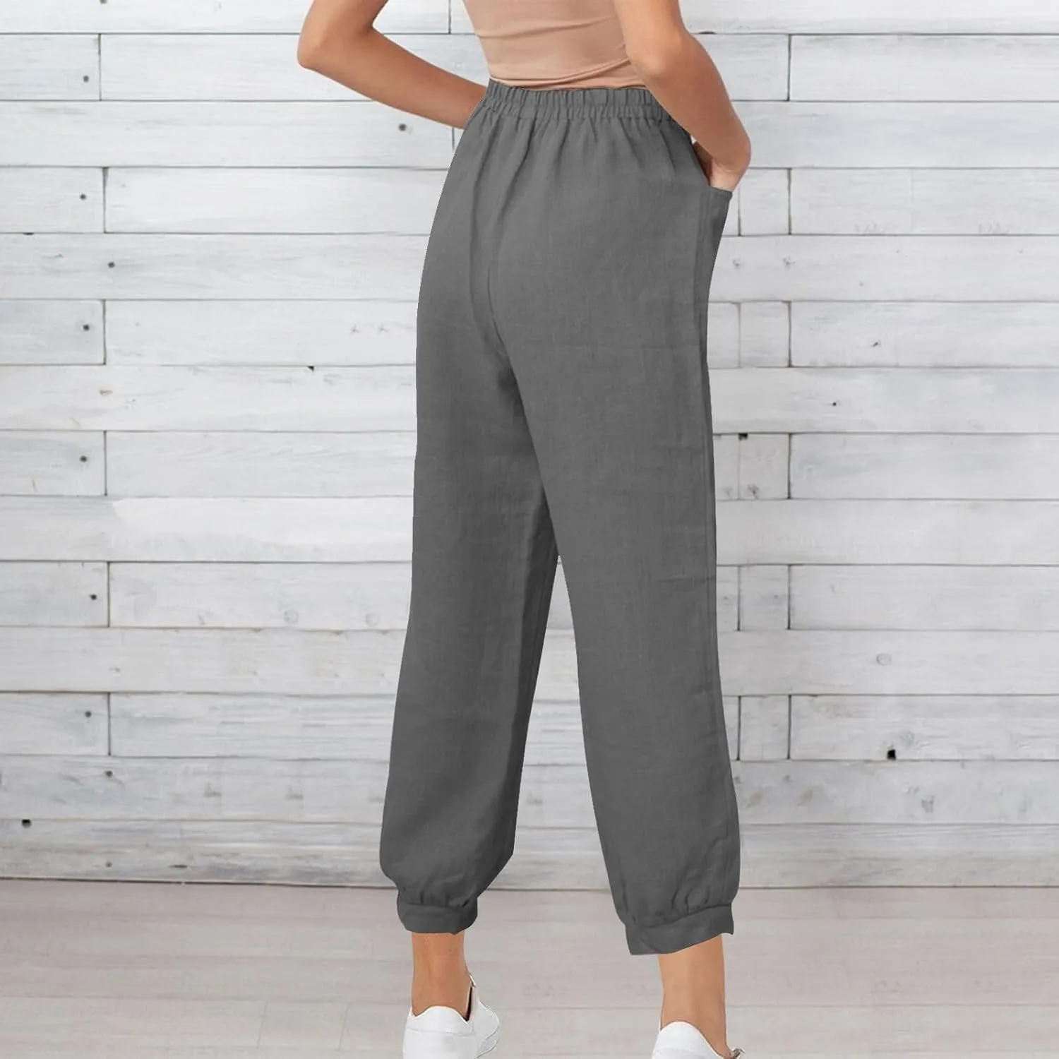 Womens Summer Pants Loose Cotton Linen Wide Leg Pant High Wiast Beach Travel Vacation Lounge Trousers with Pockets