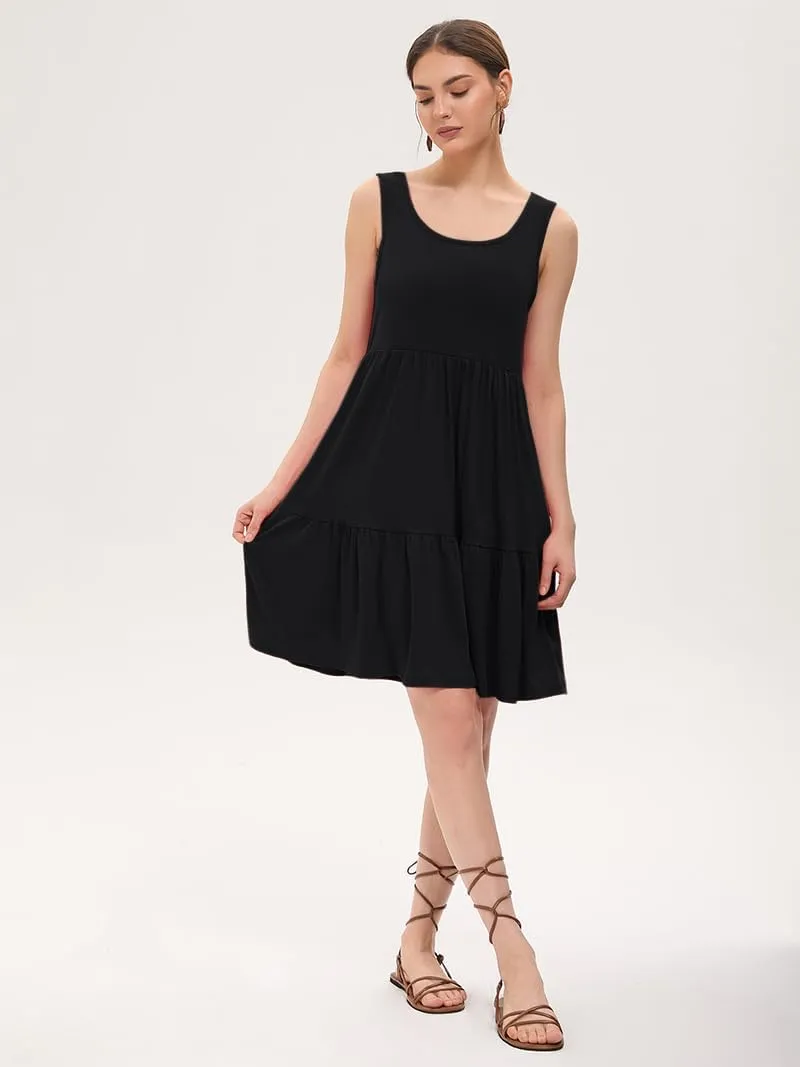 Women's Summer Tank Dress Casual Sleeveless Crewneck T Shirt Sundress Flowy Tiered Swing Mini Beach Vacation Dresses