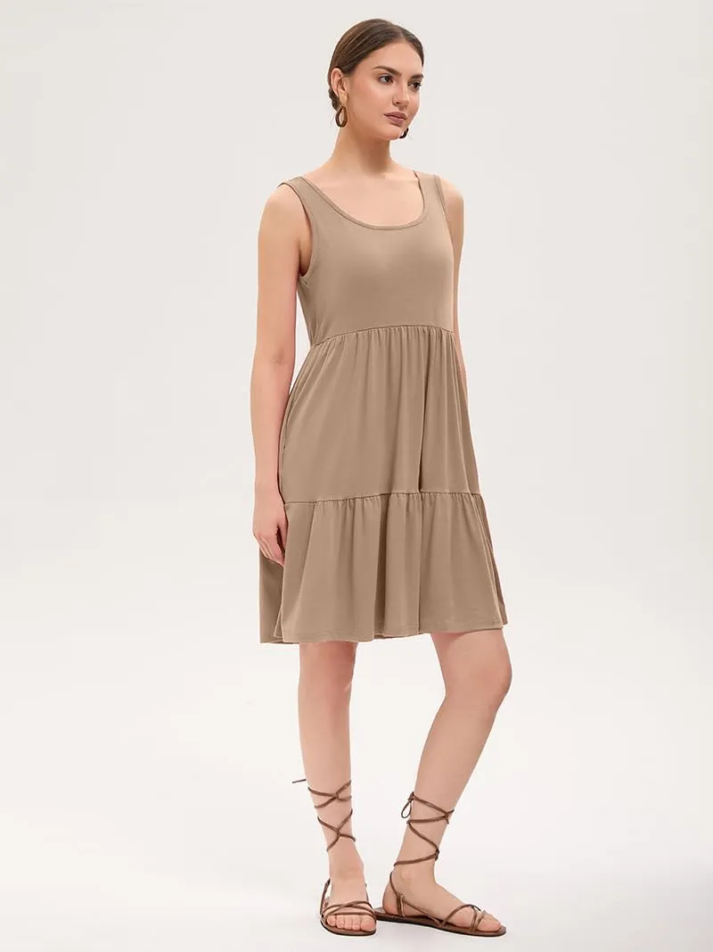 Women's Summer Tank Dress Casual Sleeveless Crewneck T Shirt Sundress Flowy Tiered Swing Mini Beach Vacation Dresses