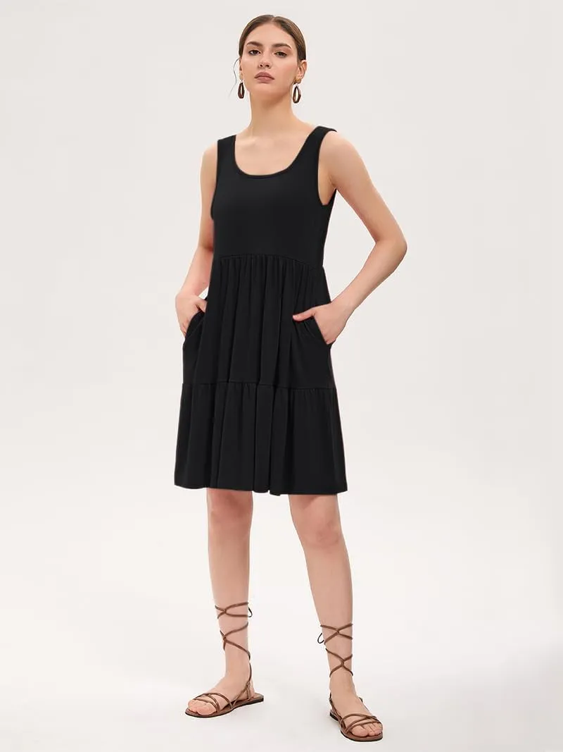 Women's Summer Tank Dress Casual Sleeveless Crewneck T Shirt Sundress Flowy Tiered Swing Mini Beach Vacation Dresses