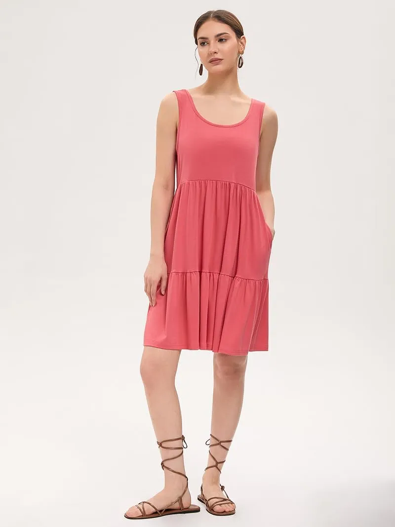 Women's Summer Tank Dress Casual Sleeveless Crewneck T Shirt Sundress Flowy Tiered Swing Mini Beach Vacation Dresses