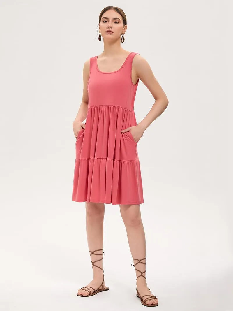 Women's Summer Tank Dress Casual Sleeveless Crewneck T Shirt Sundress Flowy Tiered Swing Mini Beach Vacation Dresses