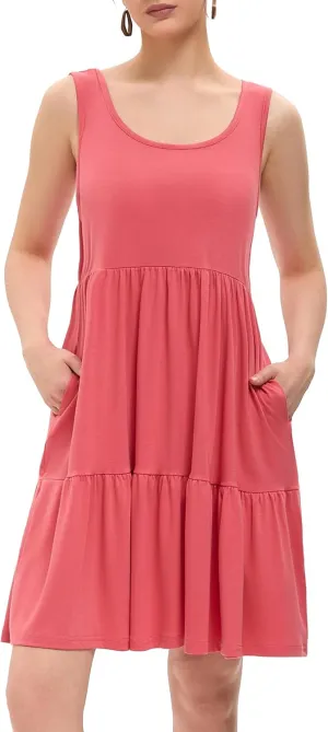 Women's Summer Tank Dress Casual Sleeveless Crewneck T Shirt Sundress Flowy Tiered Swing Mini Beach Vacation Dresses