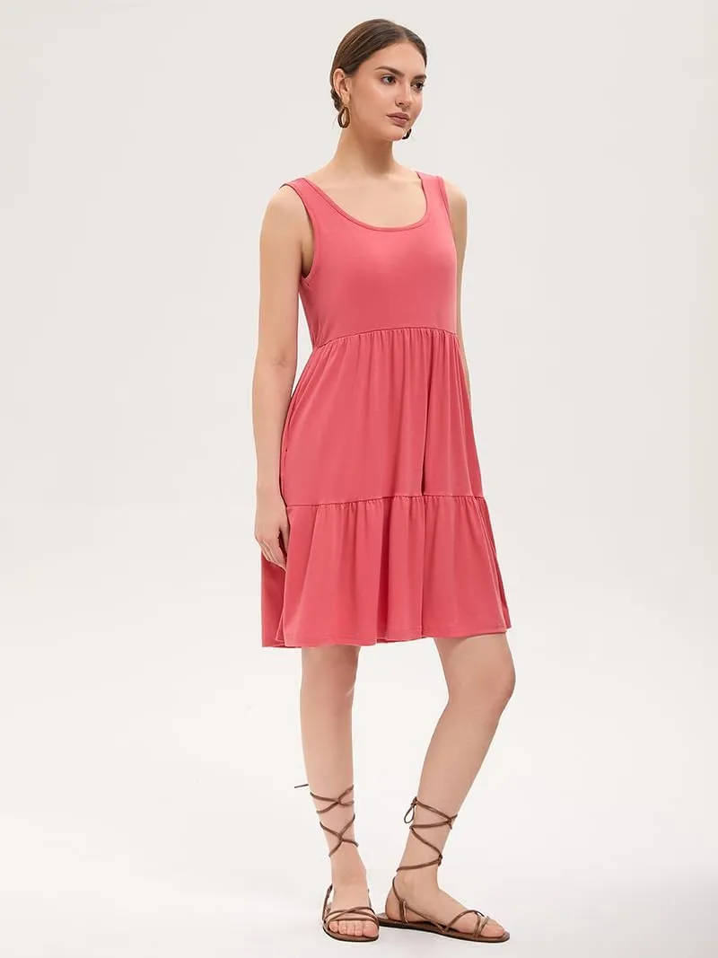 Women's Summer Tank Dress Casual Sleeveless Crewneck T Shirt Sundress Flowy Tiered Swing Mini Beach Vacation Dresses