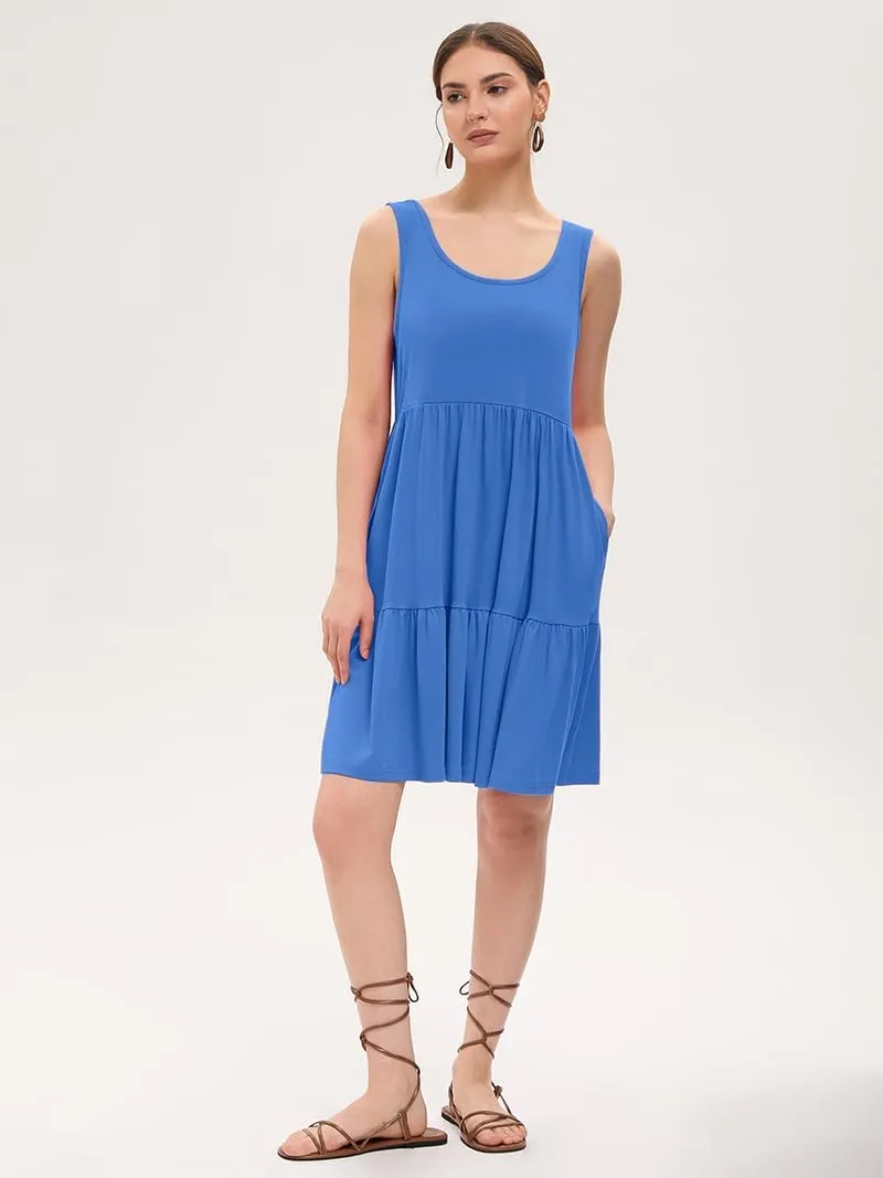 Women's Summer Tank Dress Casual Sleeveless Crewneck T Shirt Sundress Flowy Tiered Swing Mini Beach Vacation Dresses
