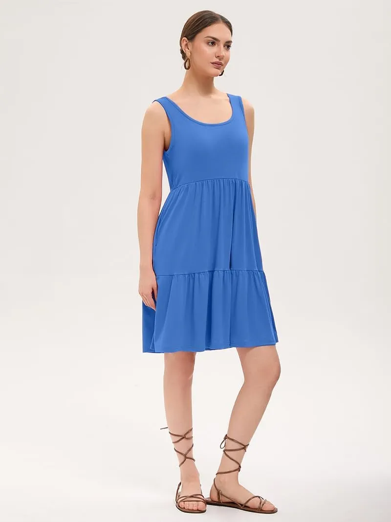 Women's Summer Tank Dress Casual Sleeveless Crewneck T Shirt Sundress Flowy Tiered Swing Mini Beach Vacation Dresses