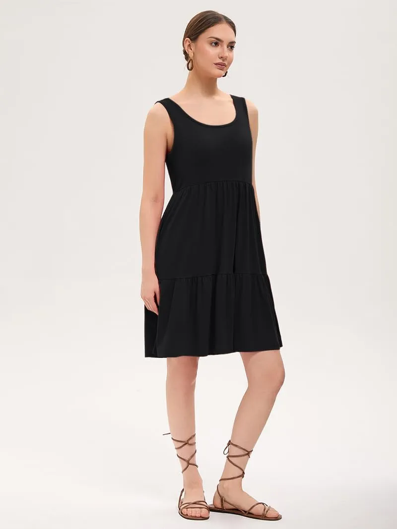 Women's Summer Tank Dress Casual Sleeveless Crewneck T Shirt Sundress Flowy Tiered Swing Mini Beach Vacation Dresses