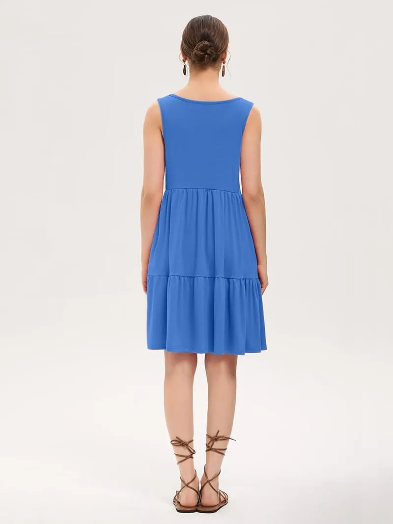 Women's Summer Tank Dress Casual Sleeveless Crewneck T Shirt Sundress Flowy Tiered Swing Mini Beach Vacation Dresses