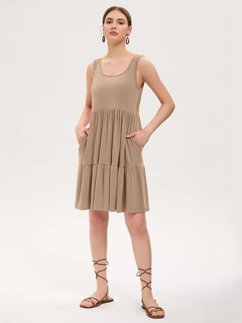 Women's Summer Tank Dress Casual Sleeveless Crewneck T Shirt Sundress Flowy Tiered Swing Mini Beach Vacation Dresses