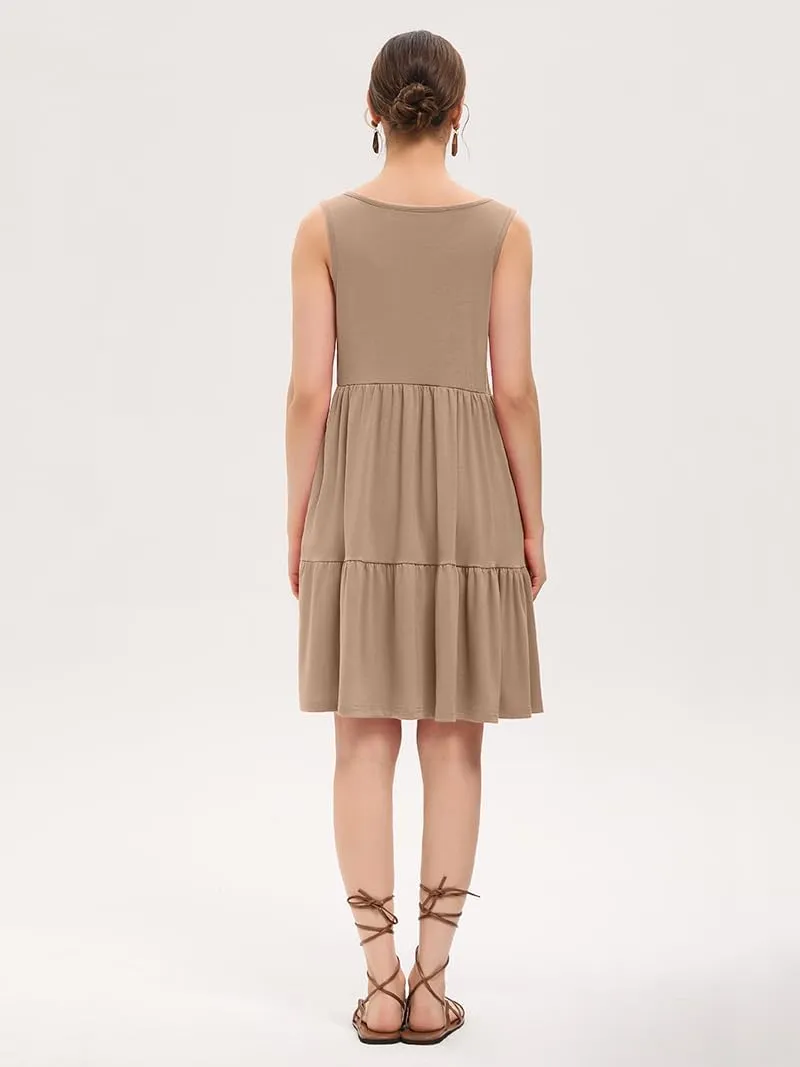 Women's Summer Tank Dress Casual Sleeveless Crewneck T Shirt Sundress Flowy Tiered Swing Mini Beach Vacation Dresses