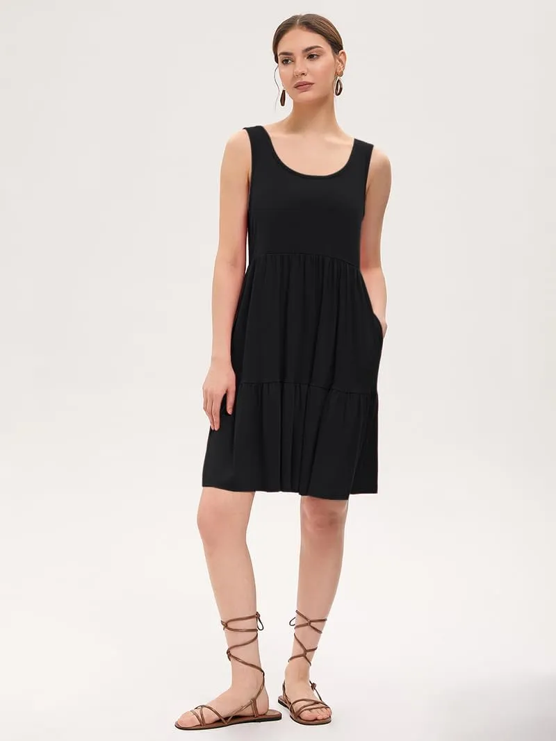 Women's Summer Tank Dress Casual Sleeveless Crewneck T Shirt Sundress Flowy Tiered Swing Mini Beach Vacation Dresses