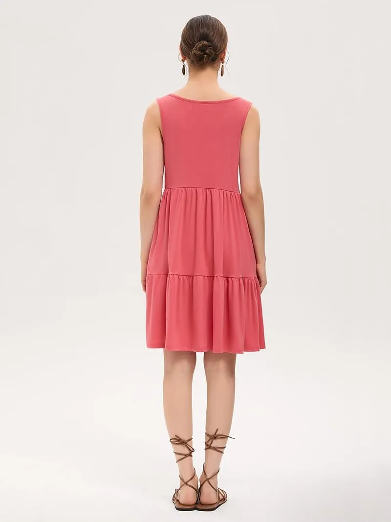 Women's Summer Tank Dress Casual Sleeveless Crewneck T Shirt Sundress Flowy Tiered Swing Mini Beach Vacation Dresses