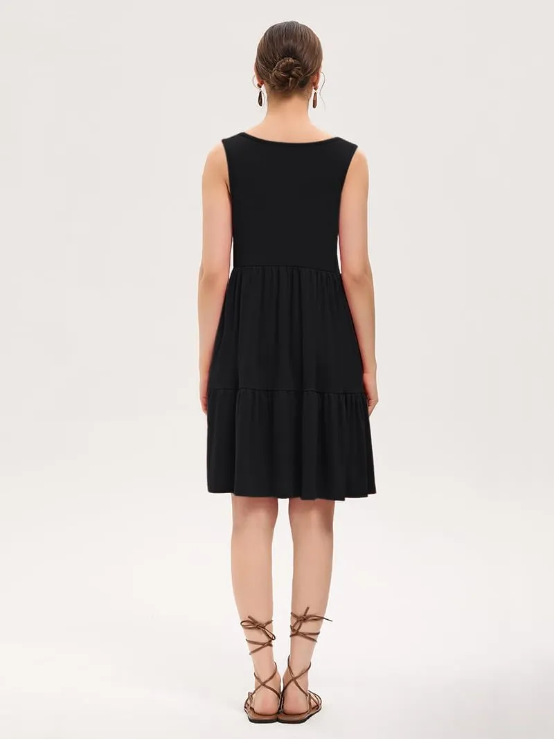 Women's Summer Tank Dress Casual Sleeveless Crewneck T Shirt Sundress Flowy Tiered Swing Mini Beach Vacation Dresses