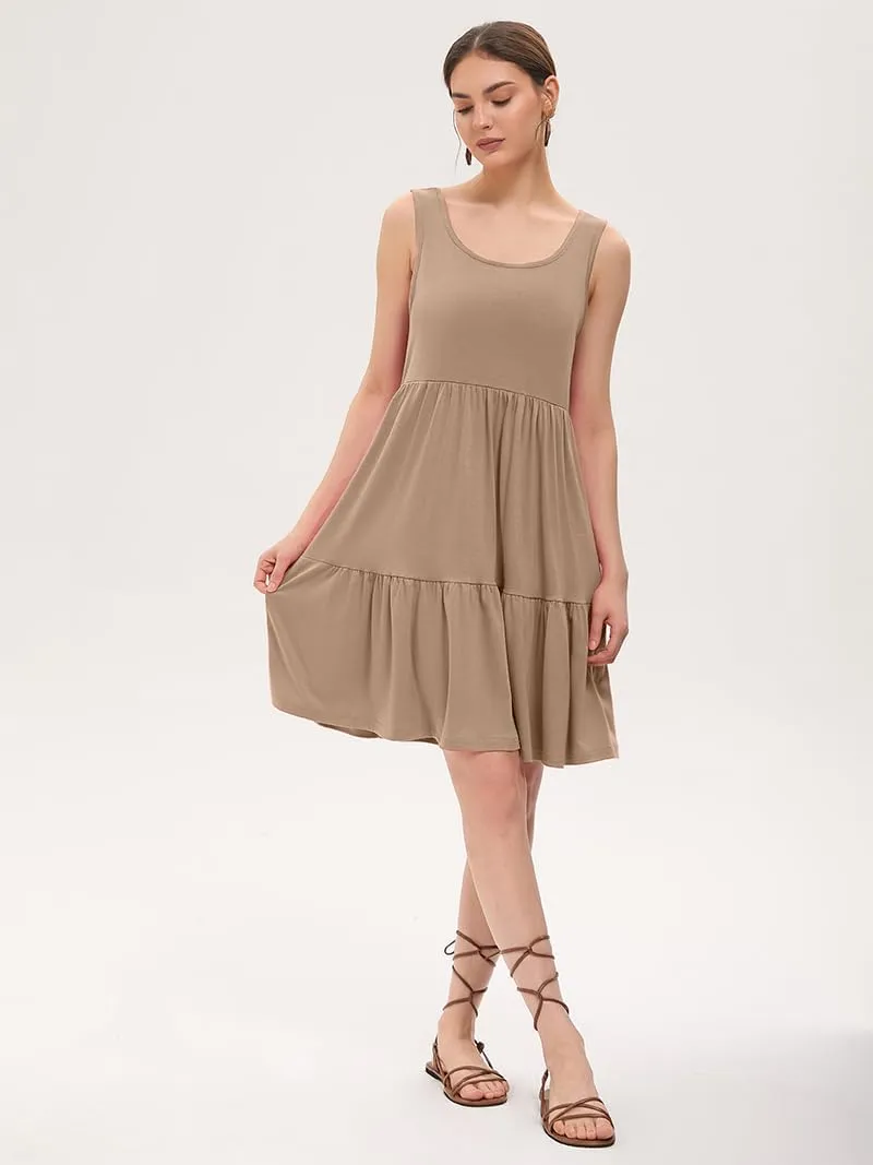 Women's Summer Tank Dress Casual Sleeveless Crewneck T Shirt Sundress Flowy Tiered Swing Mini Beach Vacation Dresses