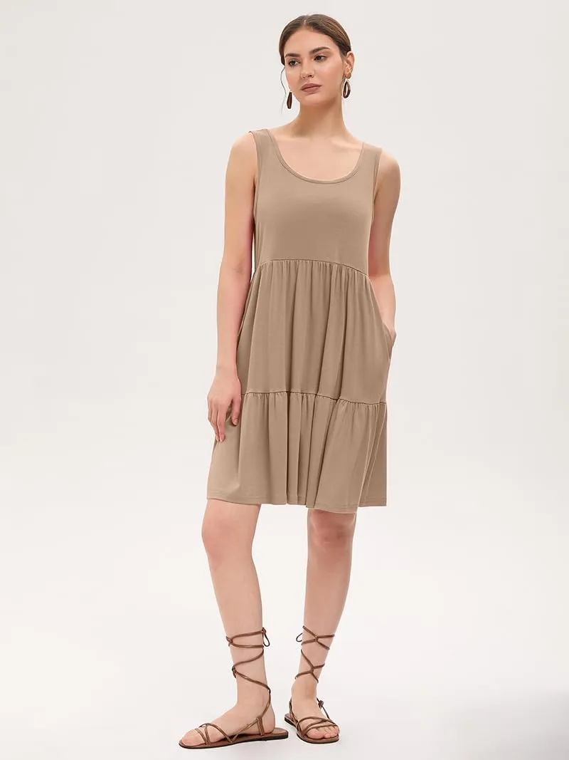 Women's Summer Tank Dress Casual Sleeveless Crewneck T Shirt Sundress Flowy Tiered Swing Mini Beach Vacation Dresses