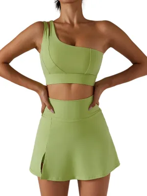Women's Tennis Skirts Sport Bra Sets High Waisted Golf Skorts Skirt One Shoulder Sports Bra Running Workout Activewear