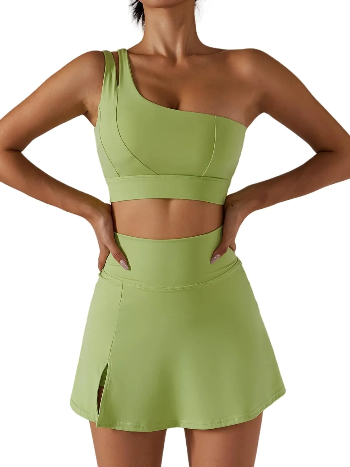 Women's Tennis Skirts Sport Bra Sets High Waisted Golf Skorts Skirt One Shoulder Sports Bra Running Workout Activewear