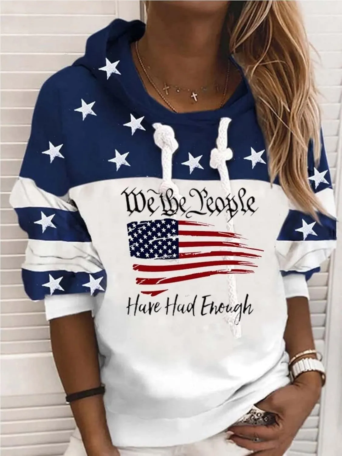 Women's USA Flag blessed Sweatshirt,Casual Striped Print Pullover Zip American Patriotic Pullover Sweater