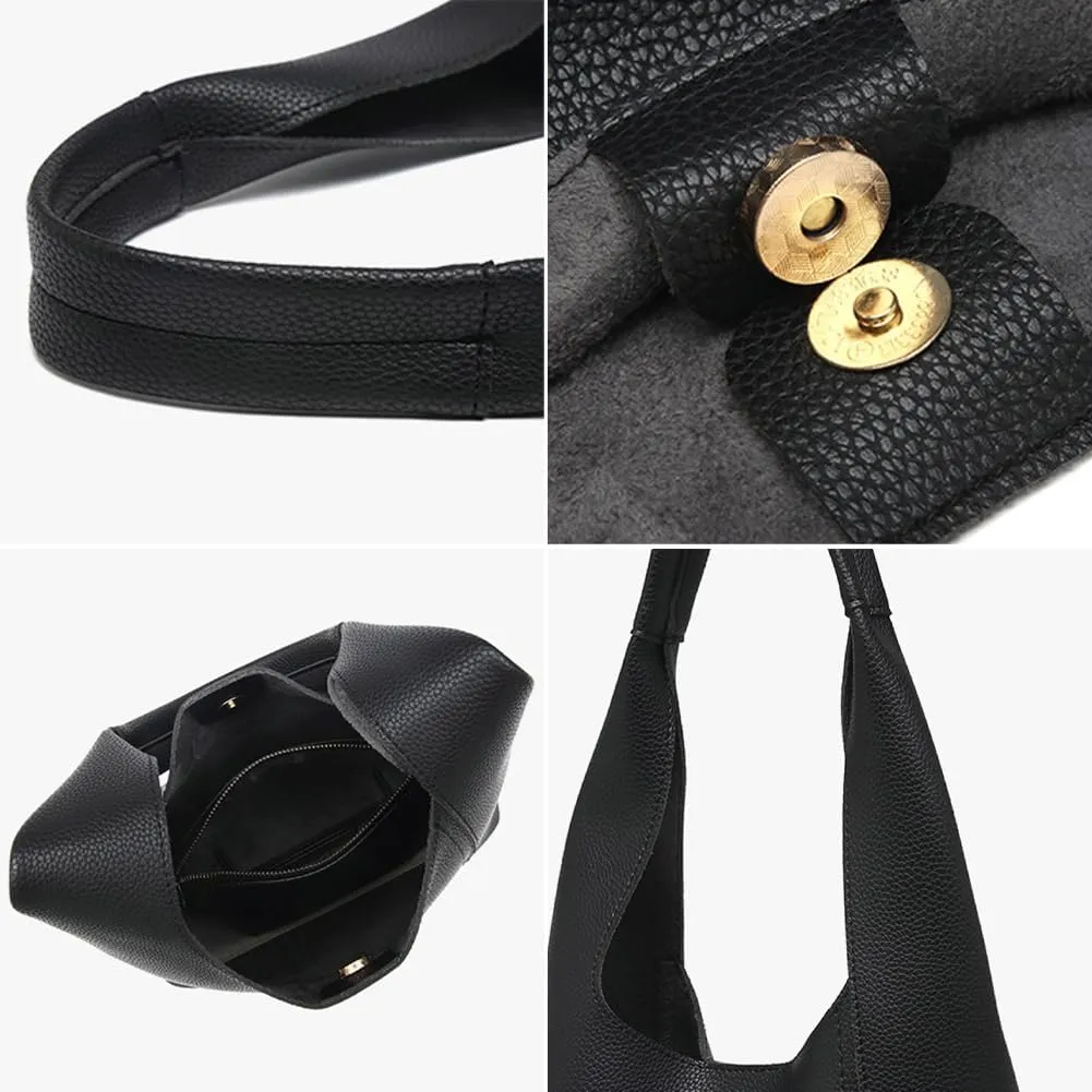 Womens Vegan Leather Shoulder Bag Large Bucket Tote Purse Handbag Casual Work Ladies Top Handle Satchel 2pcs