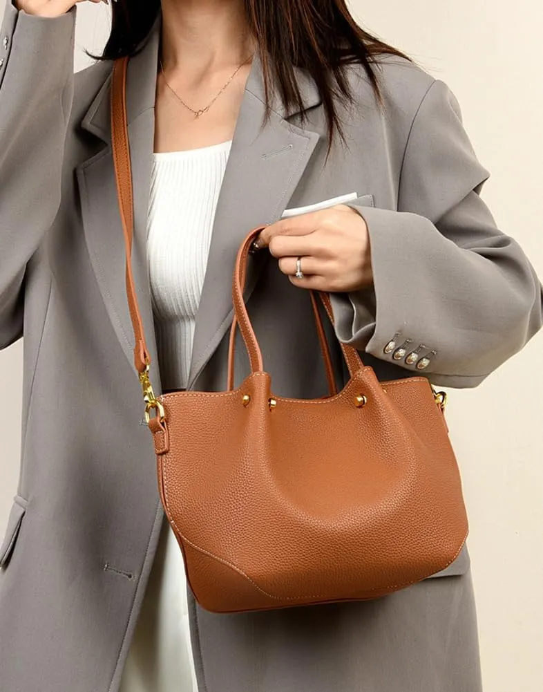 Womens Vegen Leather Crossbody Bags Trendy 2pcs Bucket Handbag Small Shoulder Tote Purse Satchel Wallet Set