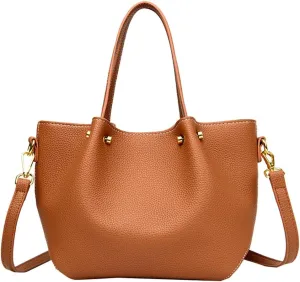 Womens Vegen Leather Crossbody Bags Trendy 2pcs Bucket Handbag Small Shoulder Tote Purse Satchel Wallet Set