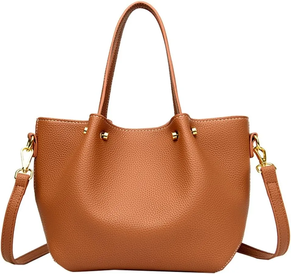 Womens Vegen Leather Crossbody Bags Trendy 2pcs Bucket Handbag Small Shoulder Tote Purse Satchel Wallet Set