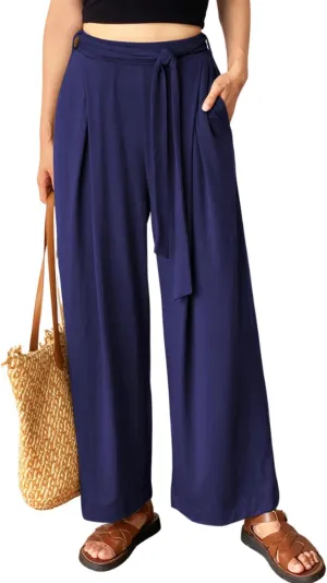 Women's Wide Leg Pants High Waisted Adjustable Tie Knot Yoga Sweatpants Comfy Lounge Pajama Flowy Pants Pockets