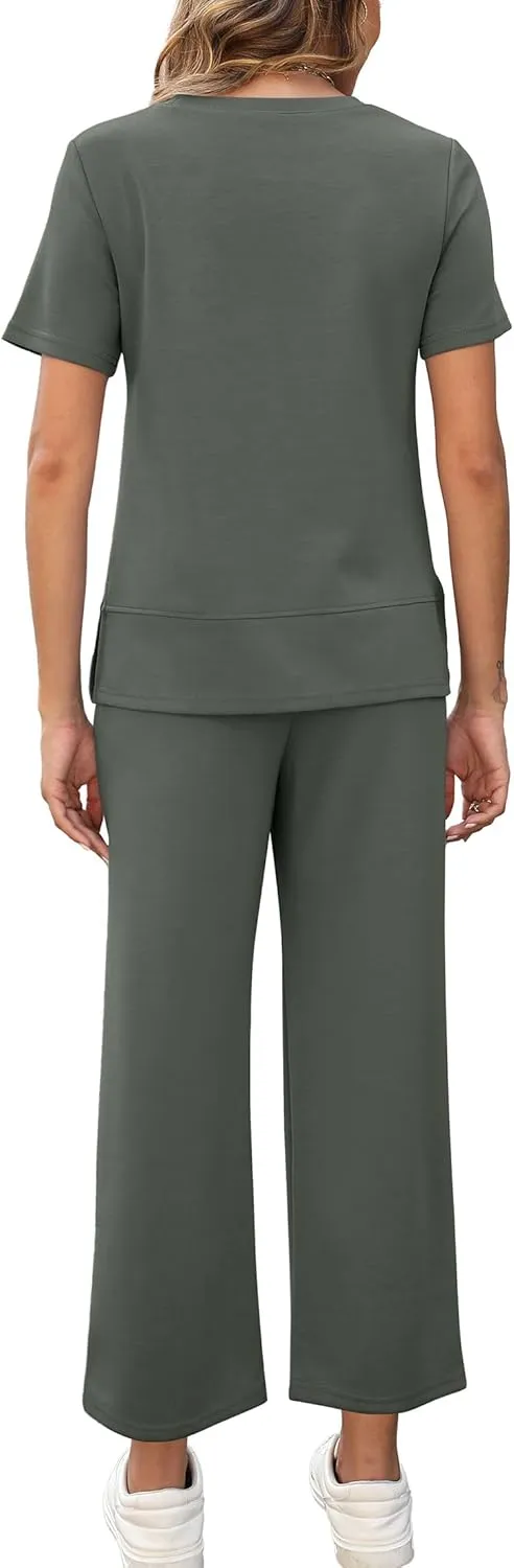XIEERDUO Women's 2 Piece Lounge Set Fashion Travel Outfits Vacation Tracksuit Comfy Wide Leg Airport Loungewear S-3XL